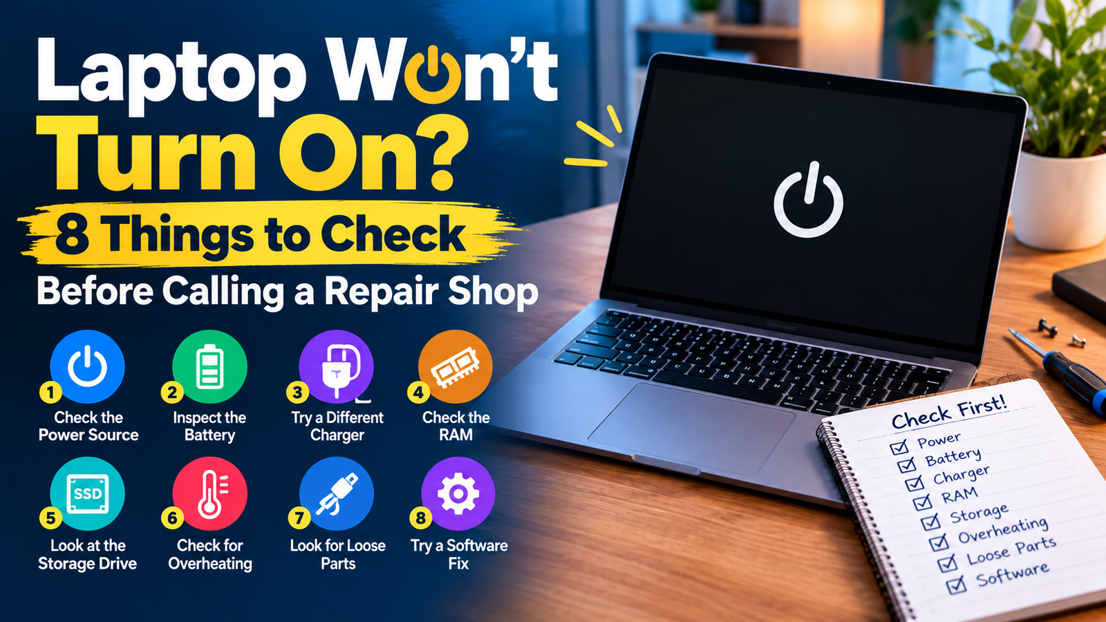 Laptop Won’t Turn On? 8 Things to Check Before Calling a Repair Shop